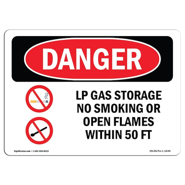 OSHA, LP Gas Storage No Smoking Open Flames 50 Ft, 5in X 3.5in, 10PK, 3.5" W, 5" L, Landscape, PK10